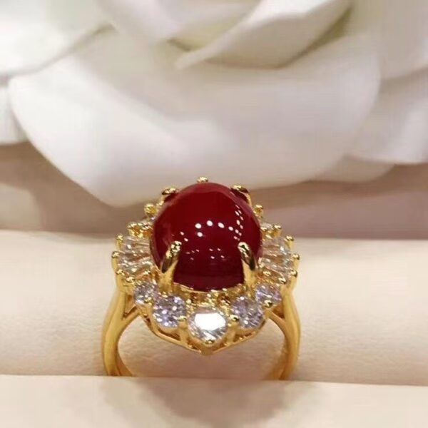 Customized  18K  Red coral ring