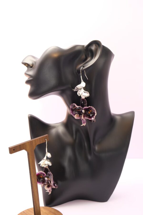 95fe27a883767217df1c7ff6d2bc83c7 Handmade 925 Sterling Silver Earrings with Real Pressed Purple Orchid Flowers