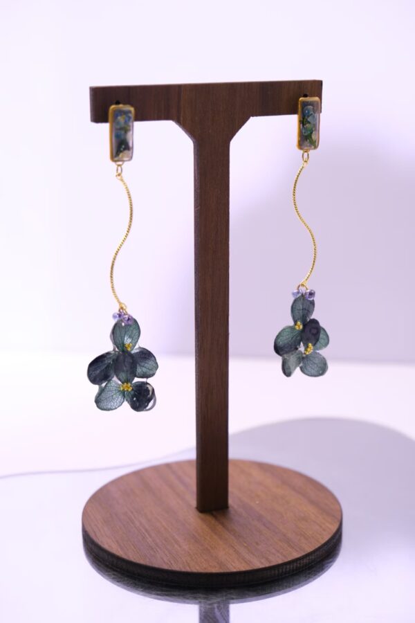 Handmade 925 Sterling Silver Blue Real Flower Dangle Earrings