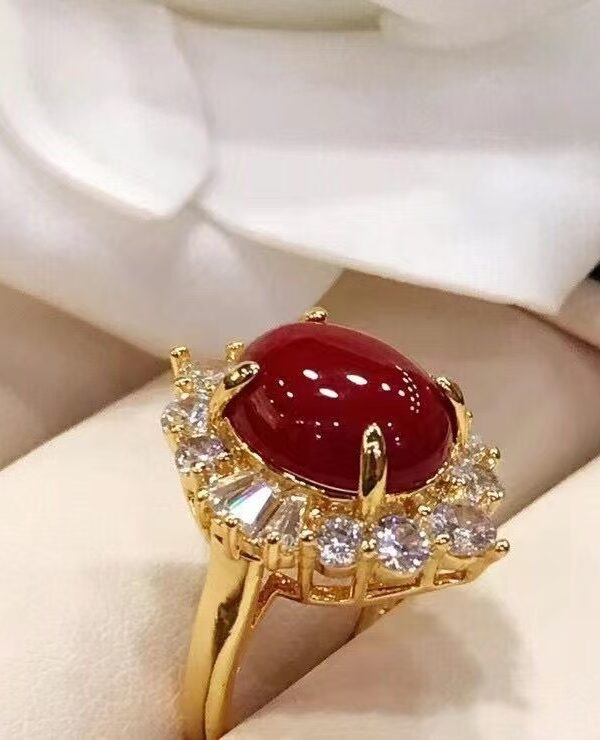 Customized  18K  Red coral ring