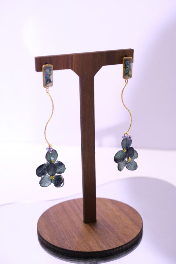 Handmade 925 Sterling Silver Blue Real Flower Dangle Earrings