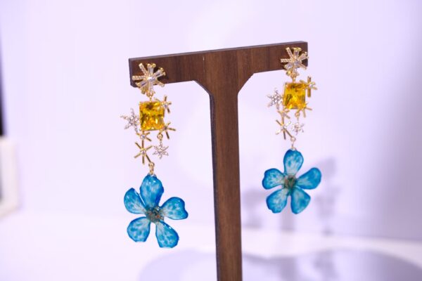 Handmade 925 Sterling Silver Earrings with Real Blue Petals