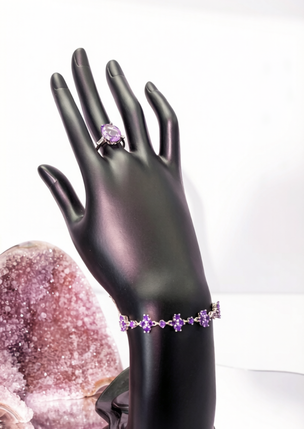 紫色彩宝戒指手链两件套套装