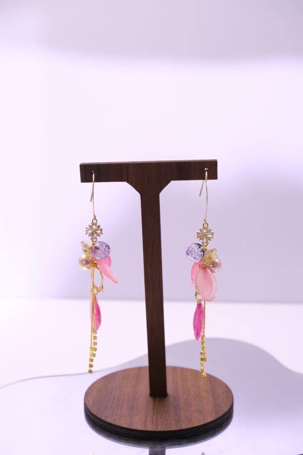 Handmade 925 Sterling Silver Earrings with Real Preserved Pink Peach Blosssom Petals