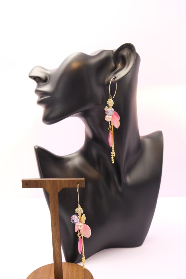 Handmade 925 Sterling Silver Earrings with Real Preserved Pink Peach Blosssom Petals