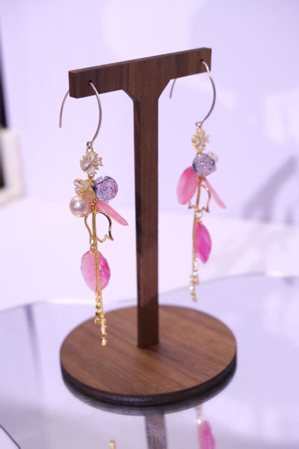 Handmade 925 Sterling Silver Earrings with Real Preserved Pink Peach Blosssom Petals