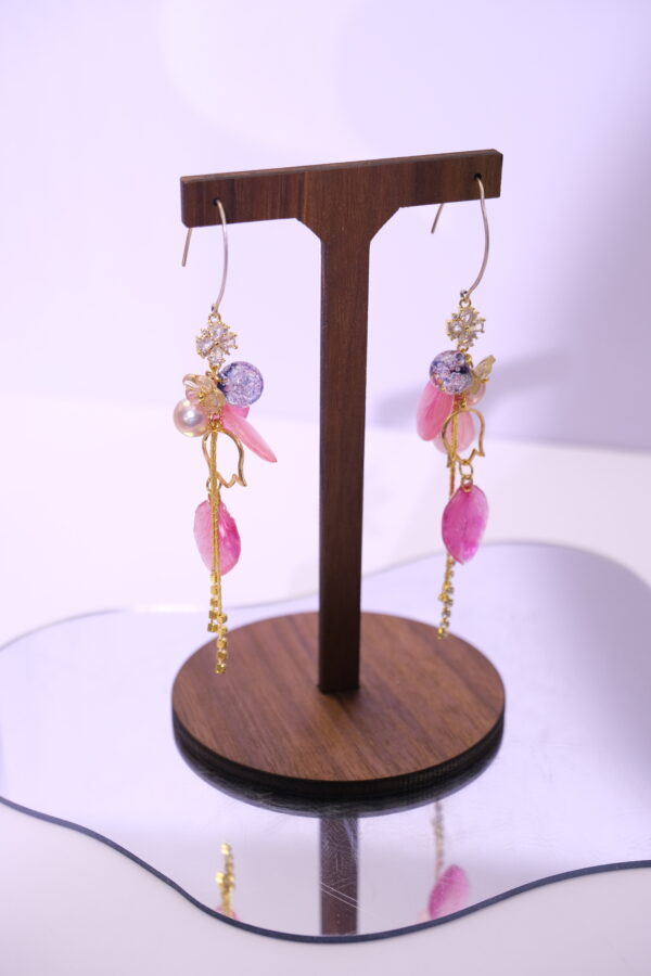 Handmade 925 Sterling Silver Earrings with Real Preserved Pink Peach Blosssom Petals