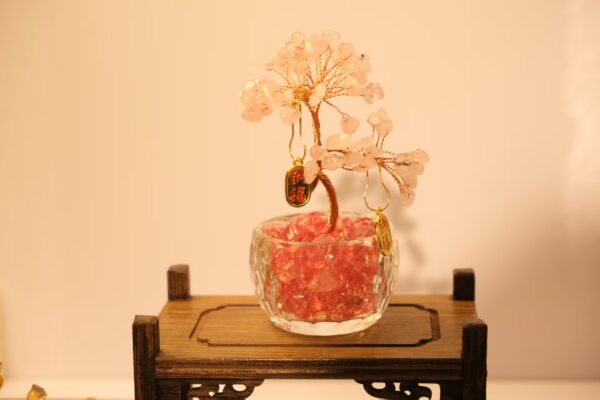 粉水晶发财树小摆件