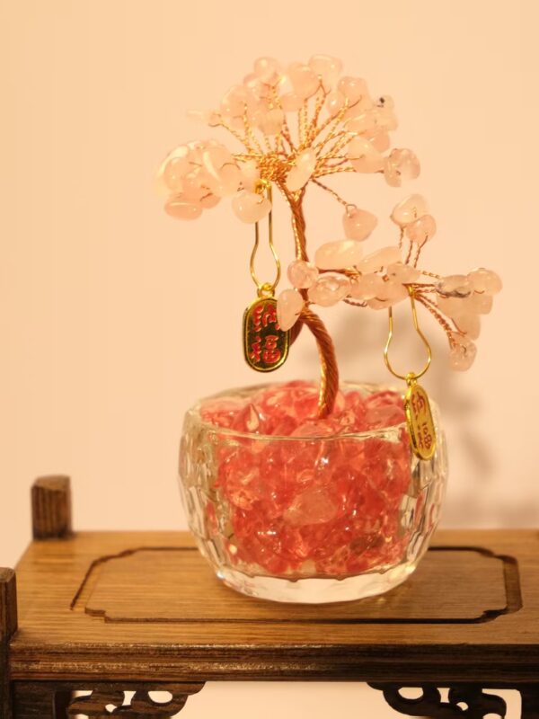 粉水晶发财树小摆件
