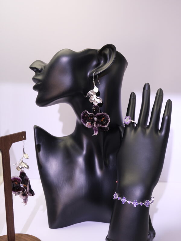 紫色真花耳环戒指手链三件套装