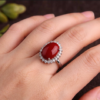 Customized Red coral ring 925 silver