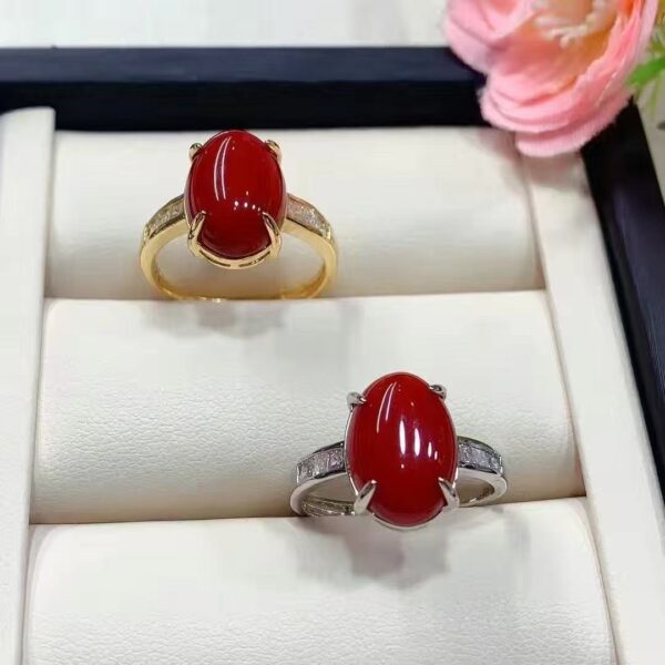 Customized Red coral ring 925 silver