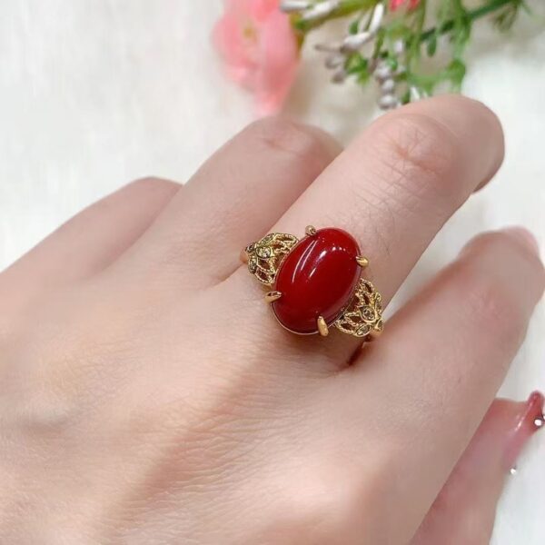 Customized Red coral ring 925 silver
