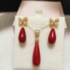 Customized Red coral earring & pedant 925 silver set