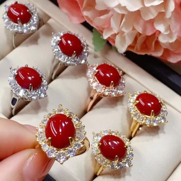 Customized  18K  Red coral ring