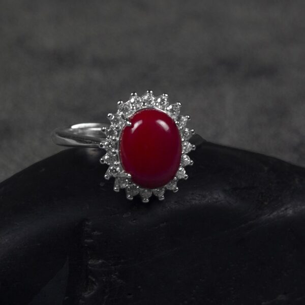 Customized Red coral ring 925 silver