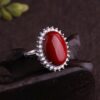 Customized Red coral ring 925 silver