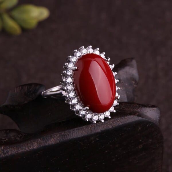 Customized Red coral ring 925 silver
