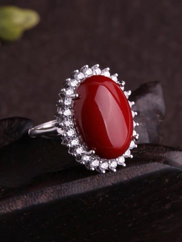Customized Red coral ring 925 silver