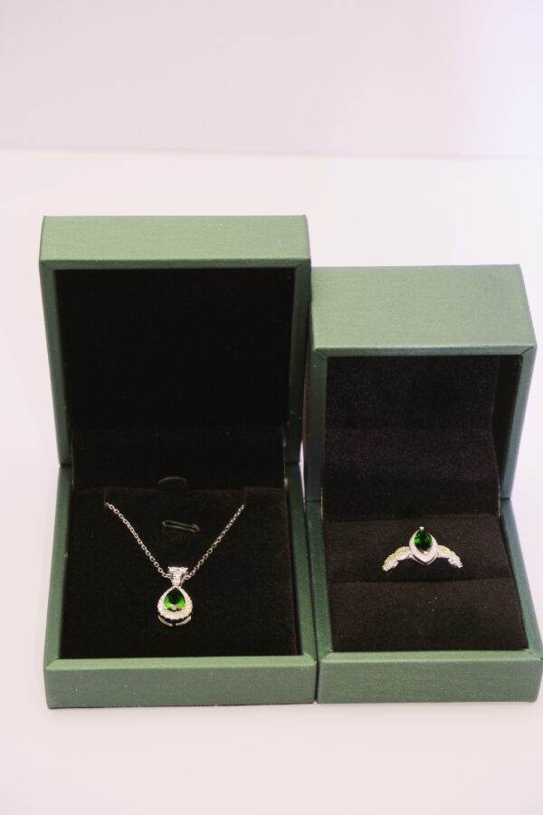 925 Sterling Silver Green Vesuvianite Pendant & Ring Set