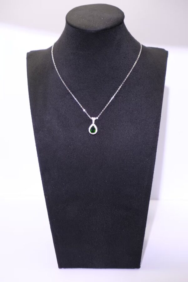 925 Silver Green Diopside Teardrop Necklace with Halo