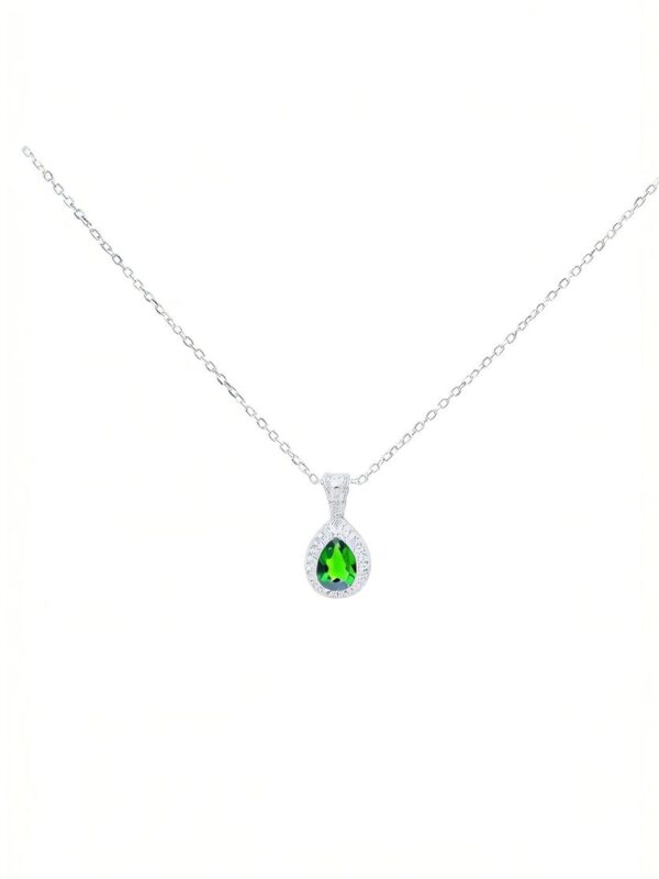 925 Silver Green Diopside Teardrop Necklace with Halo