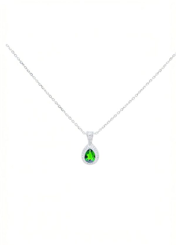 925 Silver Green Diopside Teardrop Necklace with Halo