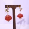 Handmade 925 Sterling Silver Lychee-Inspired Dangle Earrings with Gold-Tone Leaves & Pearl Accent