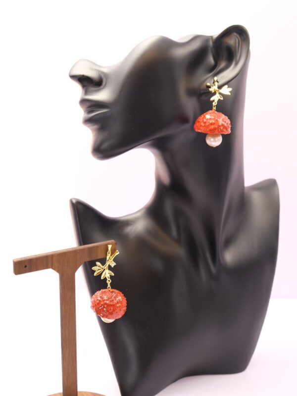 Handmade 925 Sterling Silver Lychee-Inspired Dangle Earrings with Gold-Tone Leaves & Pearl Accent