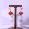 Handmade 925 Sterling Silver Lychee-Inspired Dangle Earrings with Gold-Tone Leaves & Pearl Accent