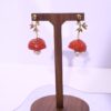 Handmade 925 Sterling Silver Lychee-Inspired Dangle Earrings with Gold-Tone Leaves & Pearl Accent