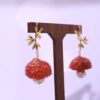 Handmade 925 Sterling Silver Lychee-Inspired Dangle Earrings with Gold-Tone Leaves & Pearl Accent