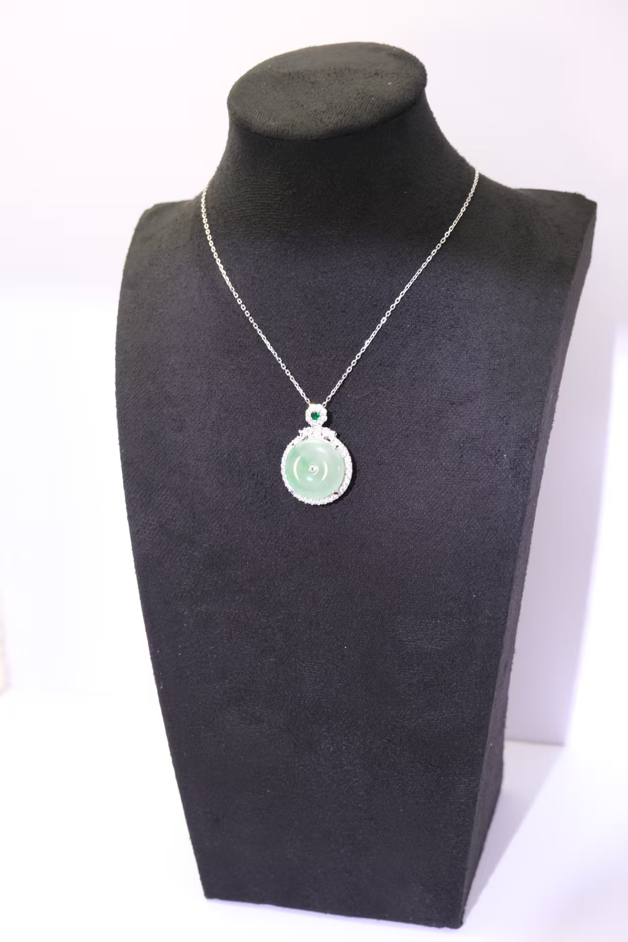 Hand-Carved Jadeite Guanyin（Kwan yin）Pendant Necklace with Braided Silk Cord