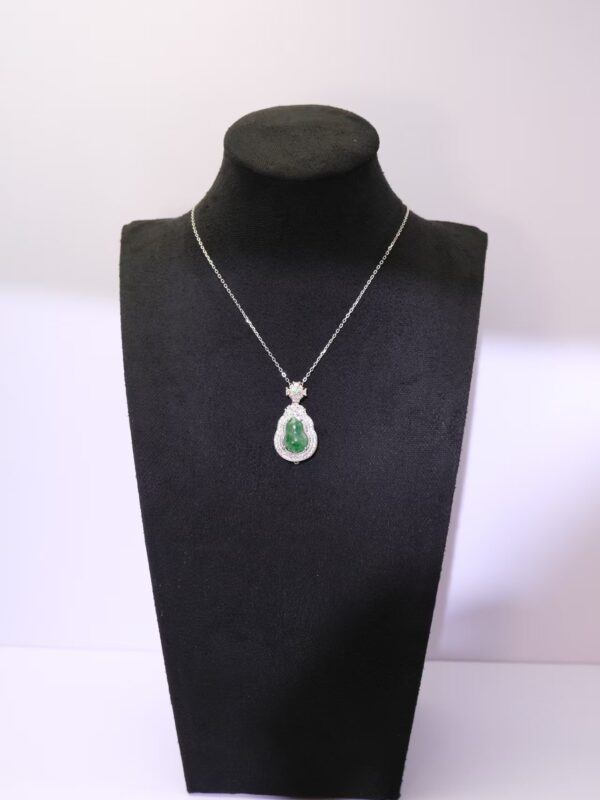 925 Silver Jade Gourd  Necklace Diamond Halo