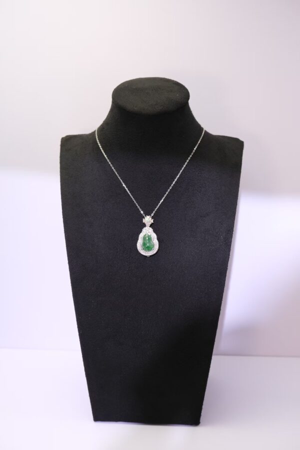 925 Silver Jade Gourd  Necklace Diamond Halo