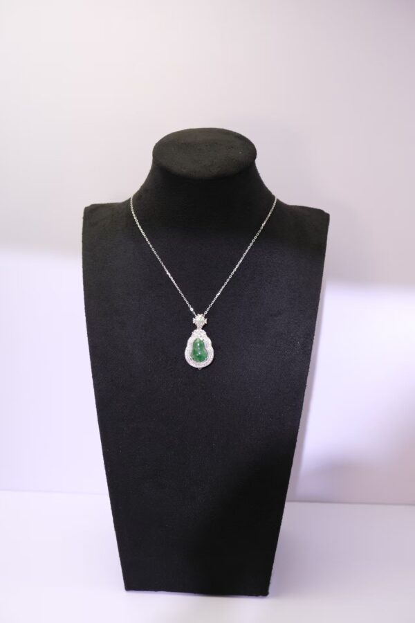 925 Silver Jade Gourd  Necklace Diamond Halo
