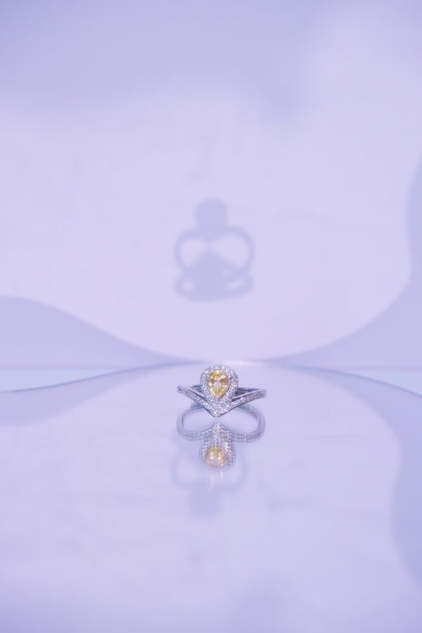 Pear-Cut Natural Citrine Ring with Diamond Halo