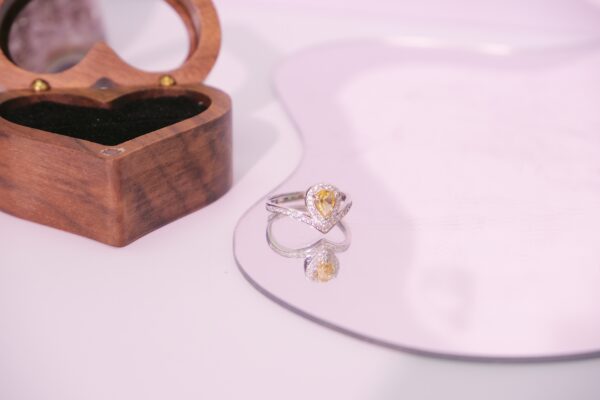 Pear-Cut Natural Citrine Ring with Diamond Halo