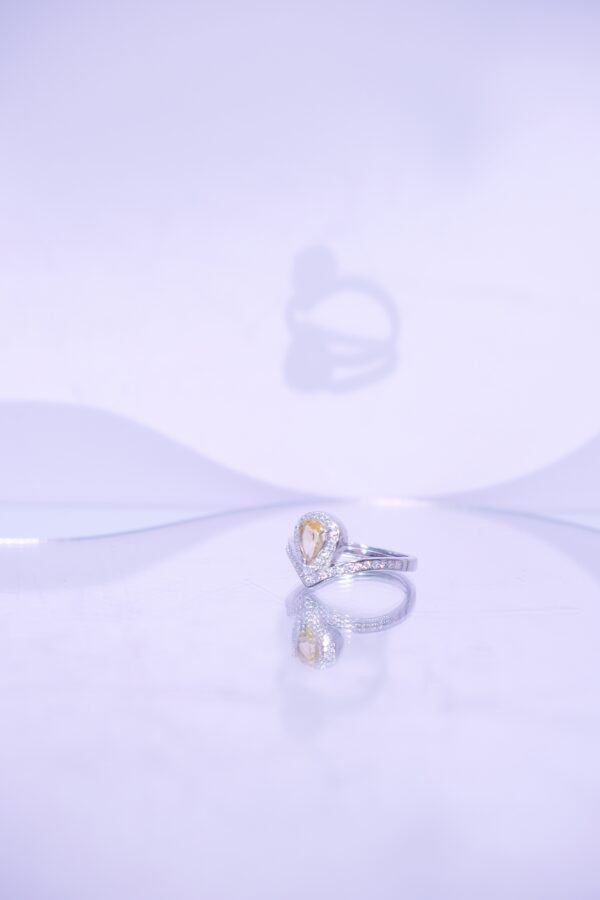 Pear-Cut Natural Citrine Ring with Diamond Halo