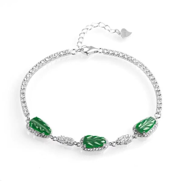 Natural Jade Leaf Jewelry Set 4pcs (Necklace, Earrings, Ring，bracelet) with 925 Sterling Silver & CMA Certificate