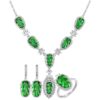 Natural Jade Leaf Jewelry Set 4pcs (Necklace, Earrings, Ring，bracelet) with 925 Sterling Silver & CMA Certificate