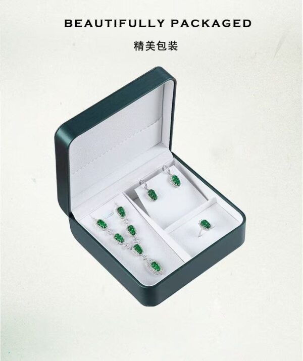 Natural Jade Leaf Jewelry Set 4pcs (Necklace, Earrings, Ring，bracelet) with 925 Sterling Silver & CMA Certificate