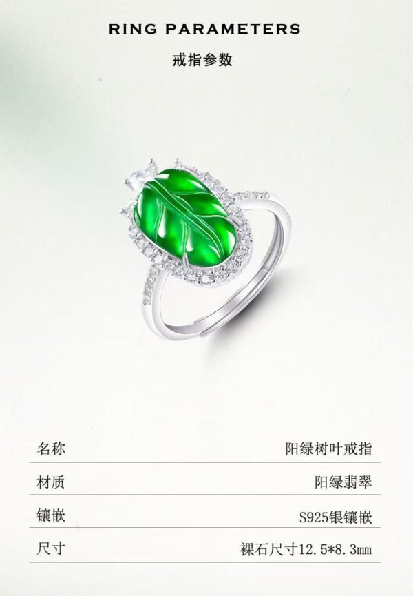 Natural Jade Leaf Jewelry Set 4pcs (Necklace, Earrings, Ring，bracelet) with 925 Sterling Silver & CMA Certificate
