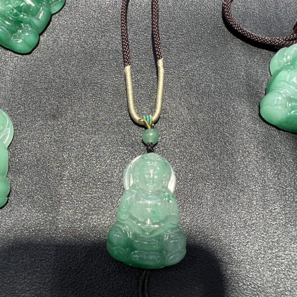 Hand-Carved Jadeite Guanyin（Kwan yin）Pendant Necklace with Braided Silk Cord