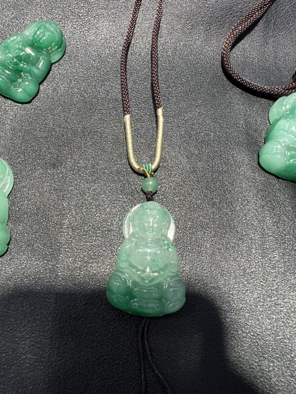 Hand-Carved Jadeite Guanyin（Kwan yin）Pendant Necklace with Braided Silk Cord