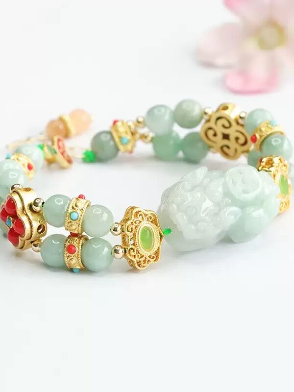 Customized jade package (Natural Kwan Yin Jade pedant & Handmade Burmese A-Jadeite Pi xiu Wealth Bracelet& Jade cover leaf necklace )